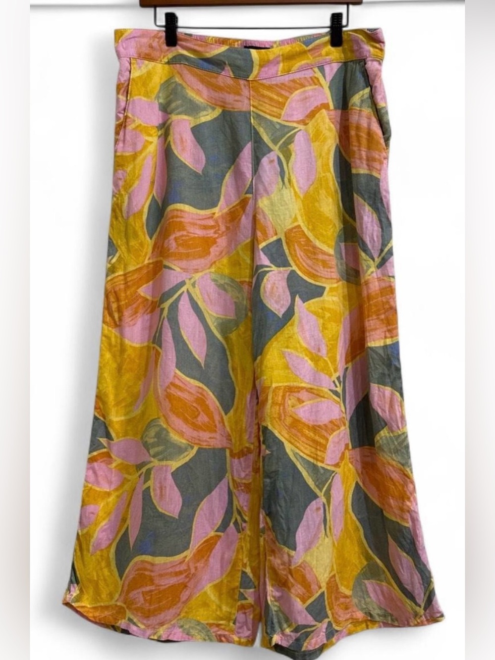 Tahari 100% Linen Wide-Leg Pull On Elastic Back Pants XL